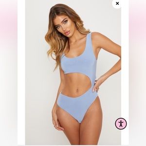 New with Tags - PrettyLittleThing Dusky Blue Cut Out Slinky Thong Bodysuit